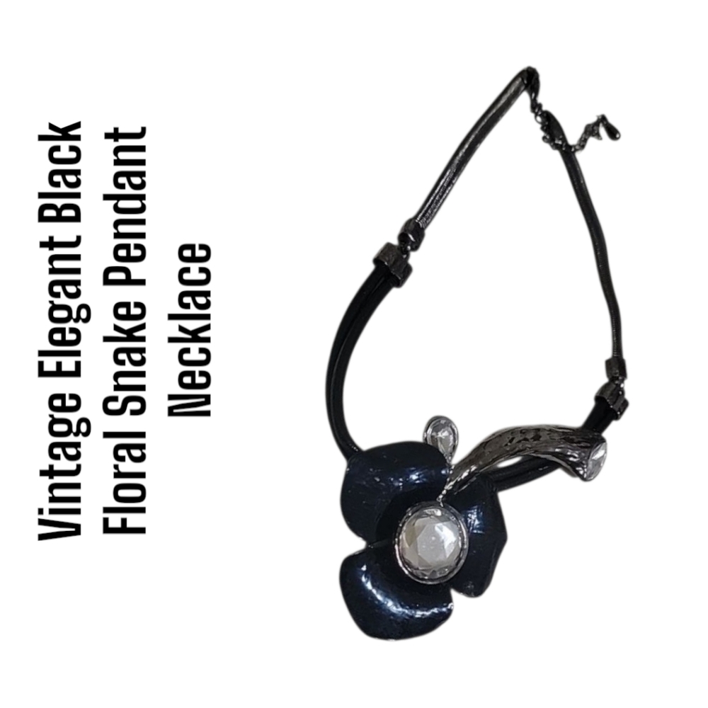 Vintage Elegant Black Floral Snake Pendant Necklace